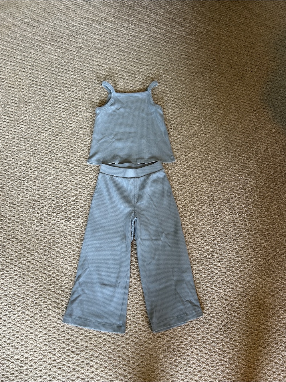Kids Blue Ribbed Tank & Wide-Leg Matching Set